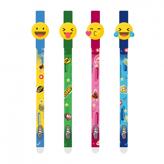 Set 4 pixuri Strigo cerneala cu stergere, EMOTICONS, Set 4 pixuri Strigo cerneala cu stergere, EMOTICONS,