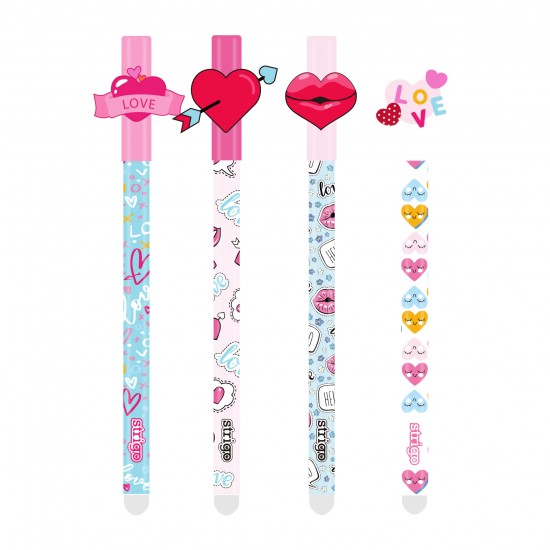 Set 4 pixuri Strigo cerneala cu stergere, LOVE Set 4 pixuri Strigo cerneala cu stergere, LOVE