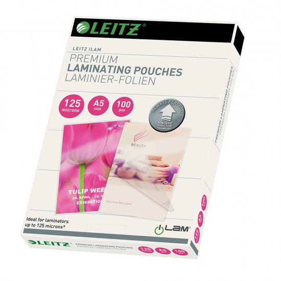 Folie Leitz UDT pentru laminare la cald, A5, 125 microni