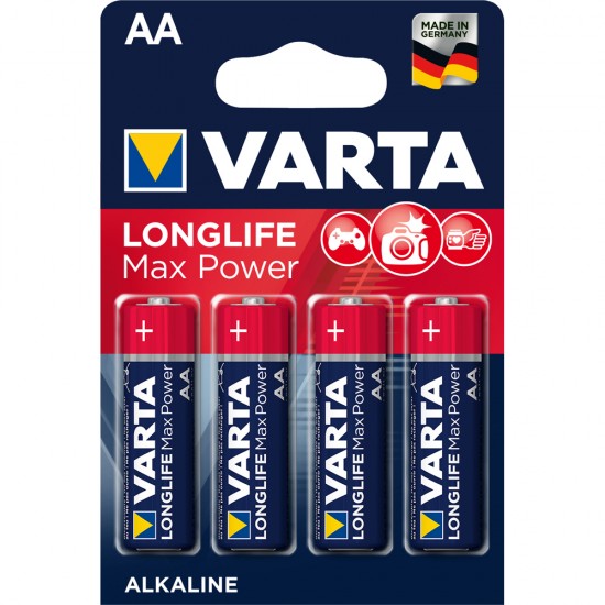 Baterii Varta Longlife Max Power, LR6, AA, alcaline, 1.5 V, 4 bucati/set