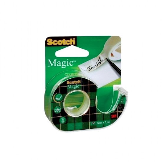 Banda adeziva Scotch Magic, 19 mm x 7.5 m, cu dispenser