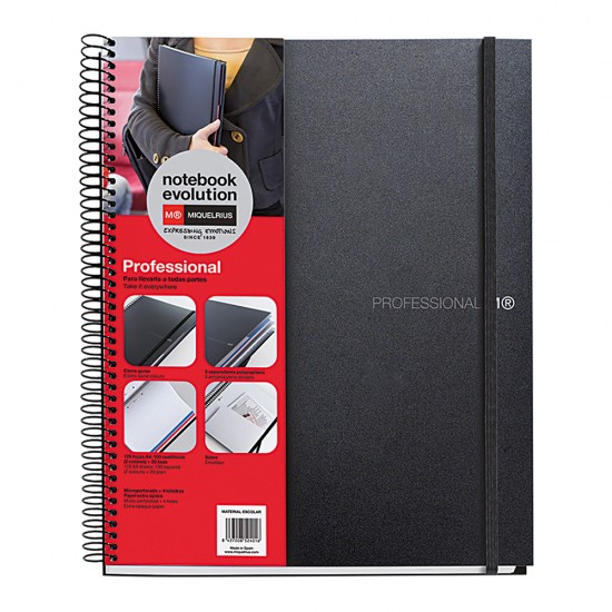 Caiet cu spira, Miquelrius, Evolution, A4, matematica+velin, 120 file, coperta PP, negru Caiet cu spira, Miquelrius, Evolution, A4, matematica+velin, 120 file, coperta PP, negru