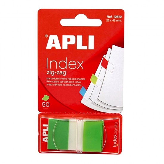Index Apli, autoadeziv zig-zag,  24 x 45 mm, verde