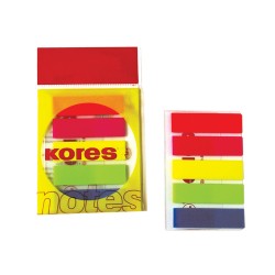 Index Kores, autoadeziv, plastic,  12 x 45 mm, 5 culori x 25 file/culoare Index Kores, autoadeziv, plastic,  12 x 45 mm, 5 culori x 25 file/culoare