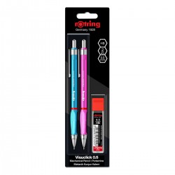 Set 2 creioane mecanice Rotring Visuclick 0.5 mm + etui 24 mine, diverse culori