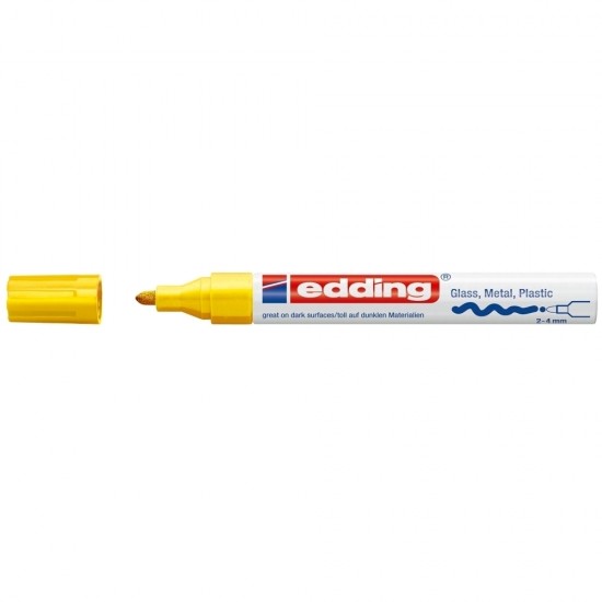 Marker permanent Edding 750, cu vopsea, corp metalic, alb, varf rotund, 2-2-4 mm, galben