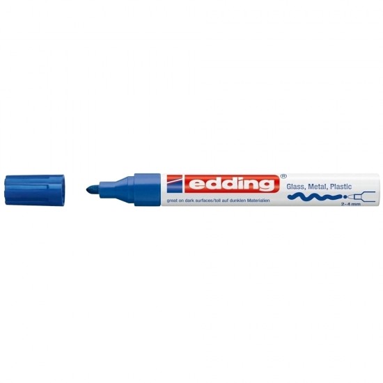 Marker permanent Edding 750, cu vopsea, corp metalic, varf rotund, 2-2-4 mm, albastru