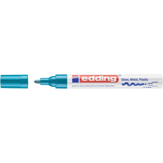 Marker permanent Edding 750, cu vopsea, corp metalic, varf rotund, 2-4 mm, bleu