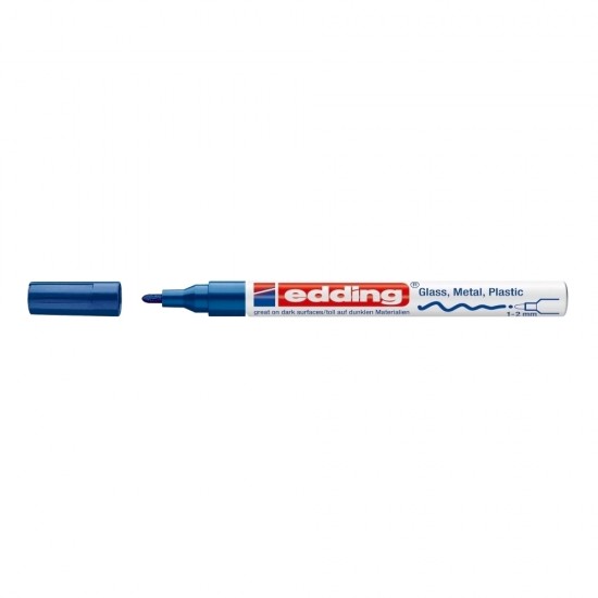 Marker permanent Edding 751 cu vopsea, corp metalic, varf rotund, 1-2 mm, albastru