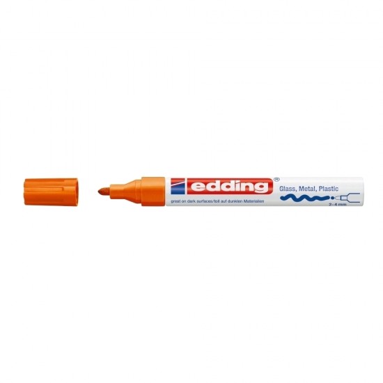 Marker permanent Edding cu vopsea 750, corp metalic, varf rotund, 2-4 mm, portocaliu