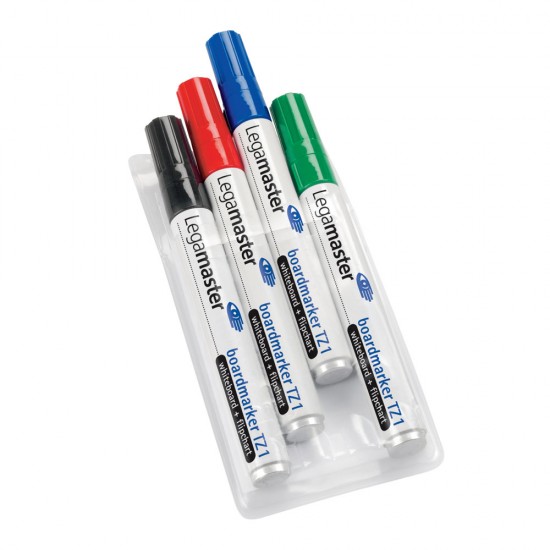 Marker pentru tabla Legamaster TZ1, varf rotund, 1.5-3 mm, 4 culori/set (negru, rosu, albastru, verde)