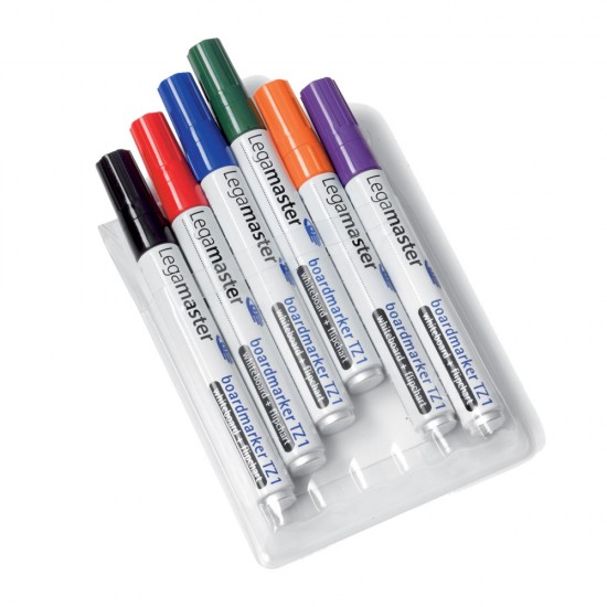 Marker pentru tabla Legamaster, TZ1 varf rotund, 1.5-3 mm, 6 culori/set (negru, rosu, albastru, verde, orange, mov)