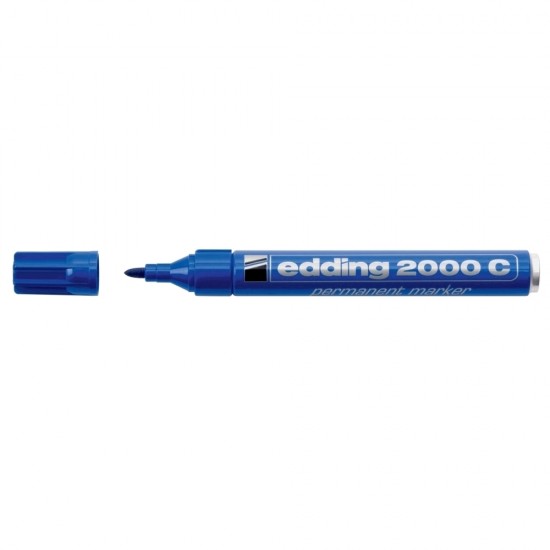 Marker permanent Edding 2000C, corp metalic, varf rotund, 1.5-3 mm, albastru