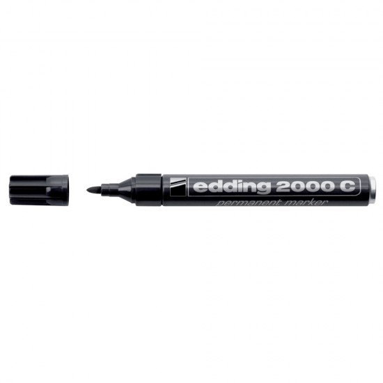 Marker permanent Edding 2000C, corp metalic, varf rotund, 1.5-3 mm, negru