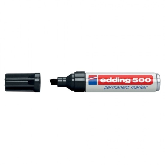 Marker permanent Edding 500, negru, corp aluminiu, varf retezat, 2-7 mm, negru