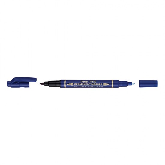 Marker permanent Pentel TWIN TIP 0.3/1.2 mm albastru, rezistent, durabil, cerneala rezistenta la apa
