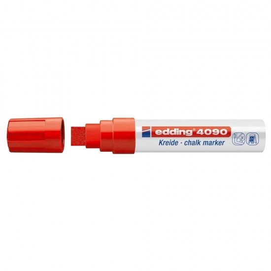 Marker pentru sticla Edding 4090, creta lichida pe baza de apa, varf retezat, 4-15 mm, rosu Marker pentru sticla Edding 4090, creta lichida pe baza de apa, varf retezat, 4-15 mm, rosu