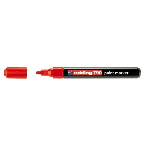 Marker permanent Edding 790, cu vopsea, corp plastic, varf rotund, 2-3 mm, rosu