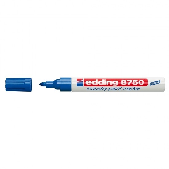 Marker permanent Edding 8750, cu vopsea, corp aluminiu, varf rotund, 2-4 mm, albastru