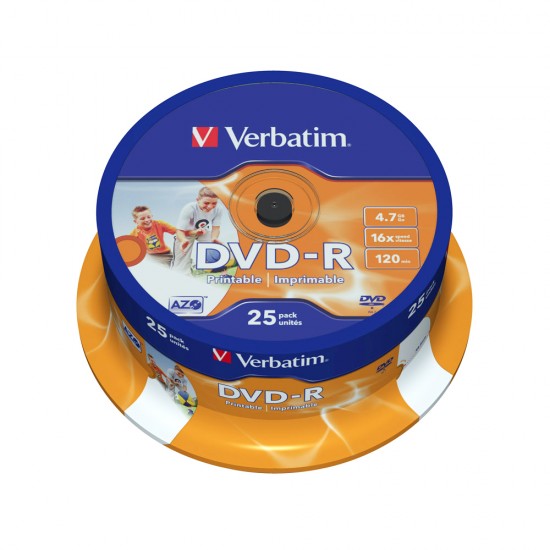 DVD-R printabil Verbatim, 16x, 4.7 GB, 25 bucati/cake