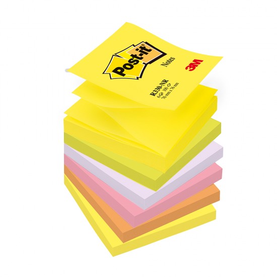 Notite adezive Post-it®, Z-notes, neon asortate, 100 file/bucata, 6 bucati/pachet