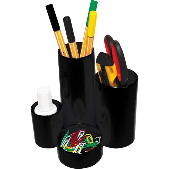 Suport pentru accesorii de birou Flaro, 4 compartimente, neechipat, negru Suport pentru accesorii de birou Flaro, 4 compartimente, neechipat, negru