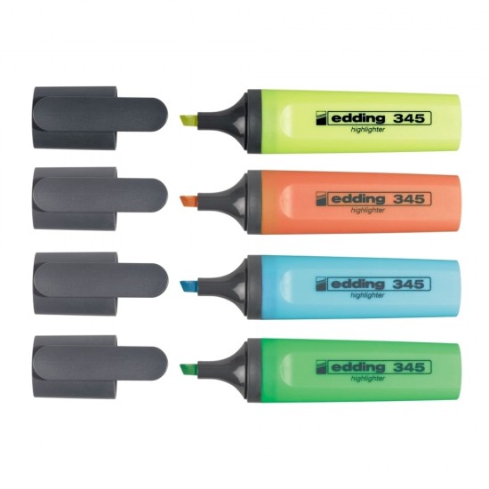 Textmarker Edding 345, varf 2-5 mm, 4 culori/set ( galben, roz, albastru, verde)