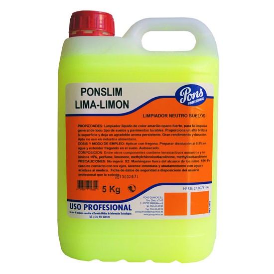 PONSLIM LIMA Manual -detergent universal concentrat pentru pardoseli, cu parfum de lamie,5L, Asevi PONSLIM LIMA Manual -detergent universal concentrat pentru pardoseli, cu parfum de lamie,5L, Asevi