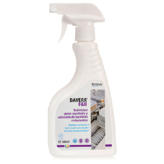 DAVERA F&B 500 ml - Dezinfectant pentru suprafete RTU pentru restaurante, cantine si alte locuri publice de servire a mancarii DAVERA F&B 500 ml - Dezinfectant pentru suprafete RTU pentru restaurante, cantine si alte locuri publice de servire a mancarii