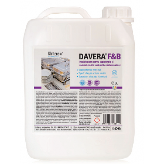 DAVERA F&B 5L - Dezinfectant pentru suprafete RTU pentru restaurante, cantine si alte locuri publice de servire a mancarii