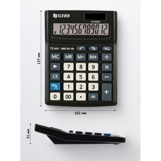 Calculator de birou 12 digiți, 137 x 102 x 31 mm, Eleven CMB1201-BK
