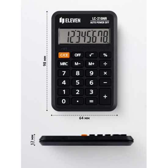 Calculator de buzunar 8 digiți, 98 x 62 x 10 mm, Eleven LC-210NR