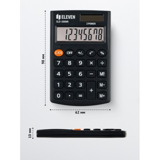 Calculator de buzunar 8 digiți, 98 x 62 x 10 mm, Eleven SLD-200NR