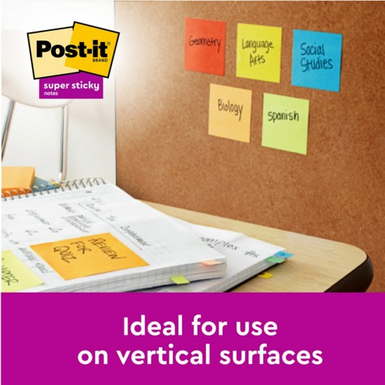 Notes adeziv Super Sticky 76 x 76 mm, 90 file x 5 culori asortate, Post-It