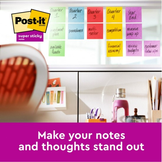 Notes adeziv Super Sticky 76 x 76 mm, 90 file x 5 culori asortate, Post-It