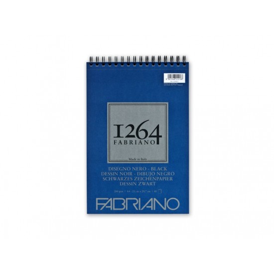 Bloc desen 1264 Black Drawing, A4, 200gr, 40 file, cu spirală Fabriano