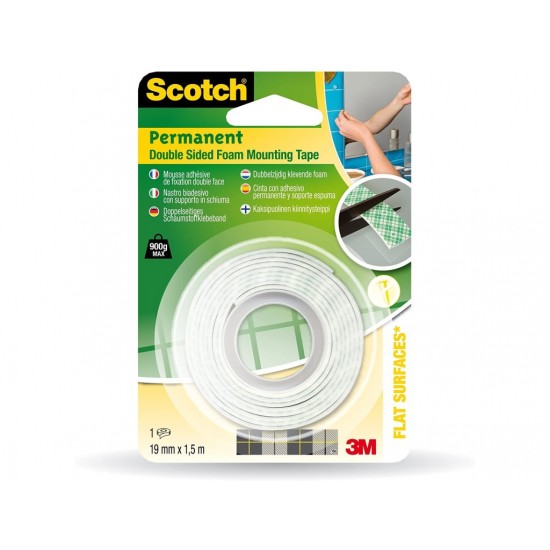 Bandă dublu adezivă pentru montare 19 mm x 1,5 m Scotch Bandă dublu adezivă pentru montare 19 mm x 1,5 m Scotch