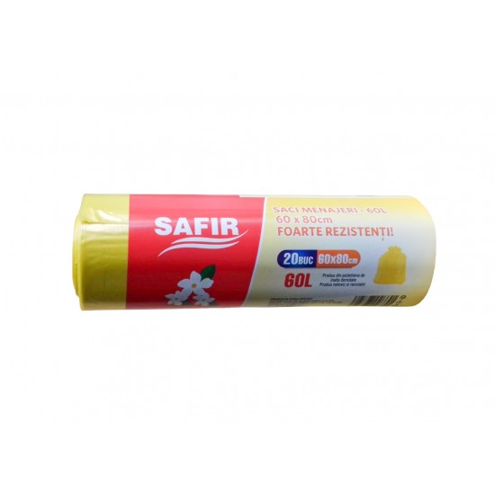 Saci menajeri Premium 60 L, 20 buc /rola, galbeni, parfumati, Safir