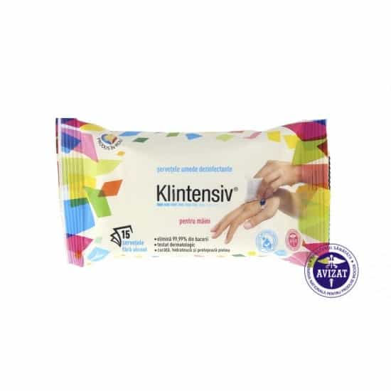 KLINTENSIV® – Servetele umede dezinfectante pentru maini, 15 buc