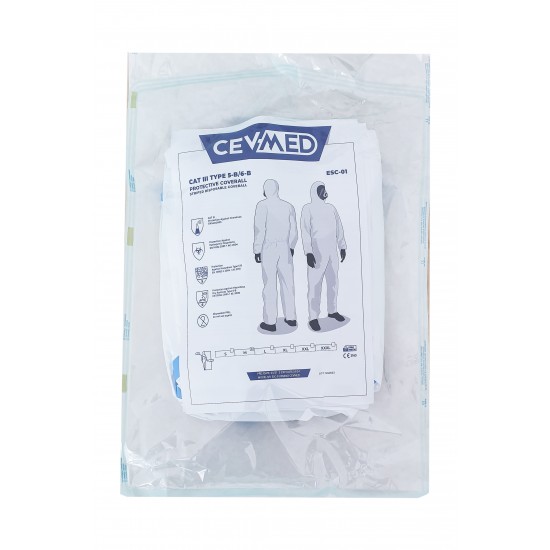 Combinezon protectie, laminat, cu banda, steril alb, ambalat individual, 55-60 gr/mp