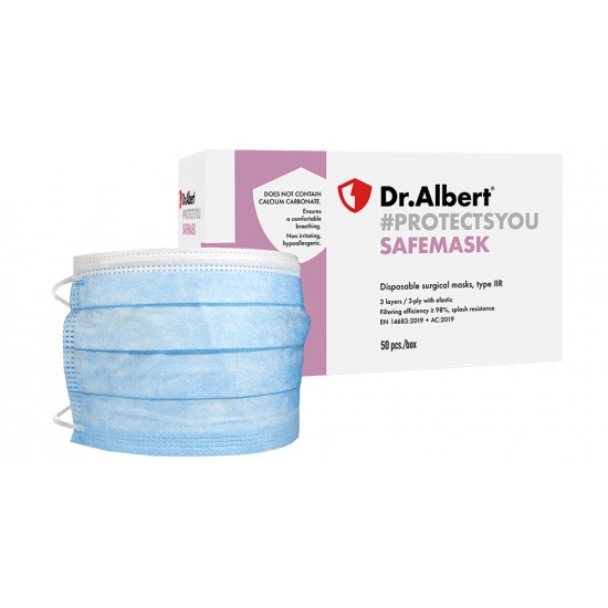 Masti chirurgicale de unica folosinta, tip IIR, in 3 straturi, Dr Albert, 50 buc/set