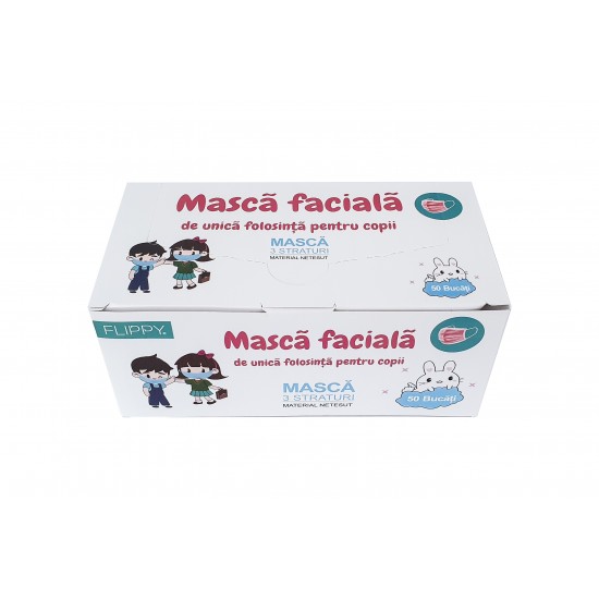 Masca igienica copii 3 straturi, albastre, roz, 50 buc/cutie Masca igienica copii 3 straturi, albastre, roz, 50 buc/cutie