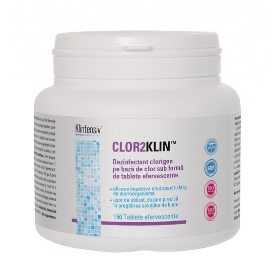 CLOR2KLIN® – Dezinfectant pe baza de clor, tablete efervescente, 150 tablete
