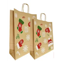 Sacosa natur Xmas - 25x14x30cm - 100 buc