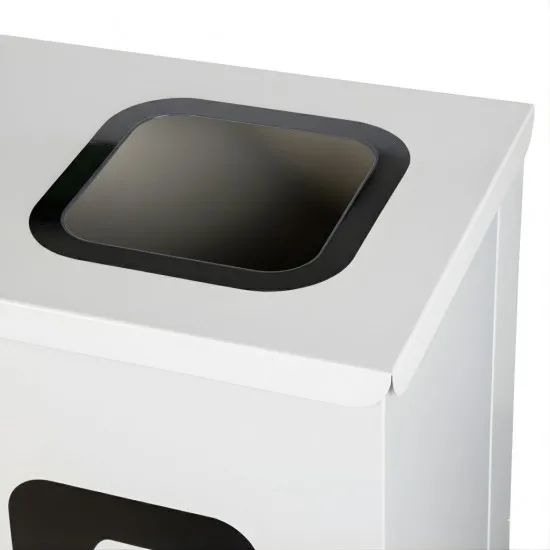 Coș de reciclare alb otel cu acoperire organica, cu 3 compartimente 3x60L – 180 litri