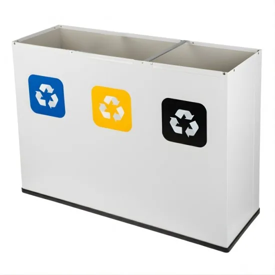 Coș de reciclare alb otel cu acoperire organica, cu 3 compartimente 3x60L – 180 litri