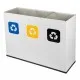 Coș de reciclare alb otel cu acoperire organica, cu 3 compartimente 3x60L – 180 litri