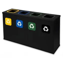 Coș de reciclare negru cu 4 compartimente 4x60L – 240 litri