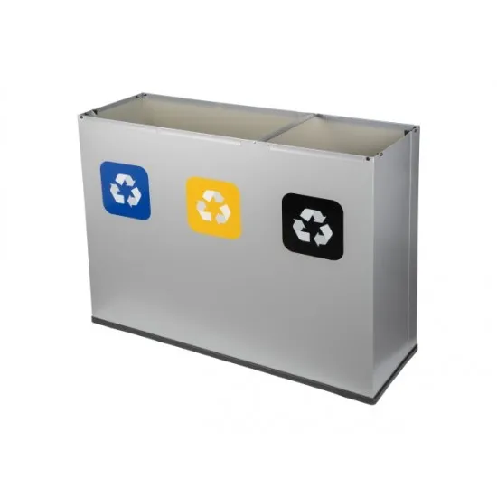 Coș de reciclare gri otel cu acoperire organica, cu 3 compartimente 3x60L – 180 litri Coș de reciclare gri otel cu acoperire organica, cu 3 compartimente 3x60L – 180 litri