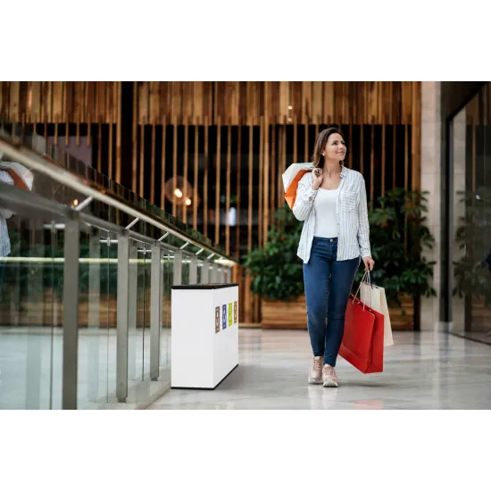 Coș de reciclare alb otel cu acoperire organica, cu 3 compartimente 3x60L – 180 litri